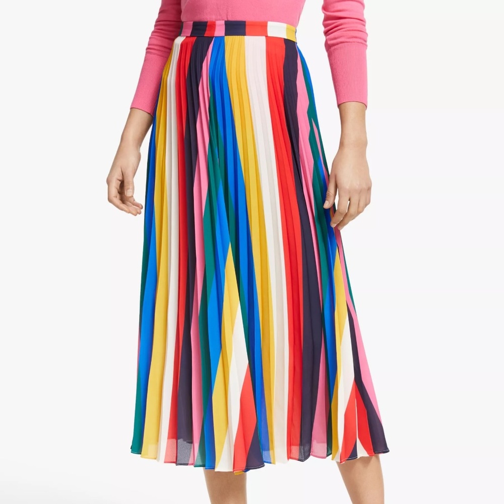 Boden Multicolor Pleated Midi Skirt - Bright Stripe Print - Picture 2 of 8